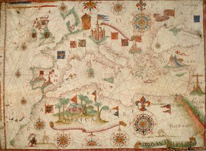 Carta náutica del área mediterránea, incluyendo Europa con las Islas Británicas y parte de Escandinavia de Unknown